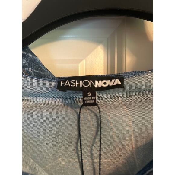 NWT Fashion Nova Denim LOOK 2 Piece Skirt/Blouse Button Front Elastic Waist Sz S - Picture 4 of 9